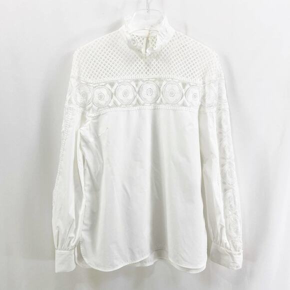 SANDRO White Mock Turtle Neck Long Sleeve Lace Blouse - Picture 1 of 12